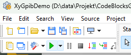 The Lazarus toolbar with the green play button that builds and runs the project