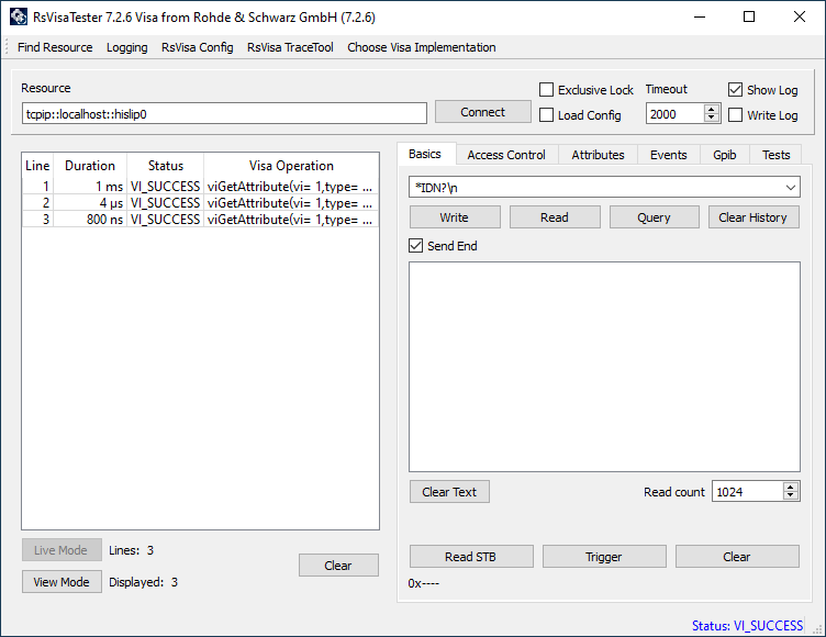 R&S VISA Tester main window