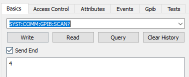 SYSTem:COMMunicate:GPIB:SCAN? query returning address 4