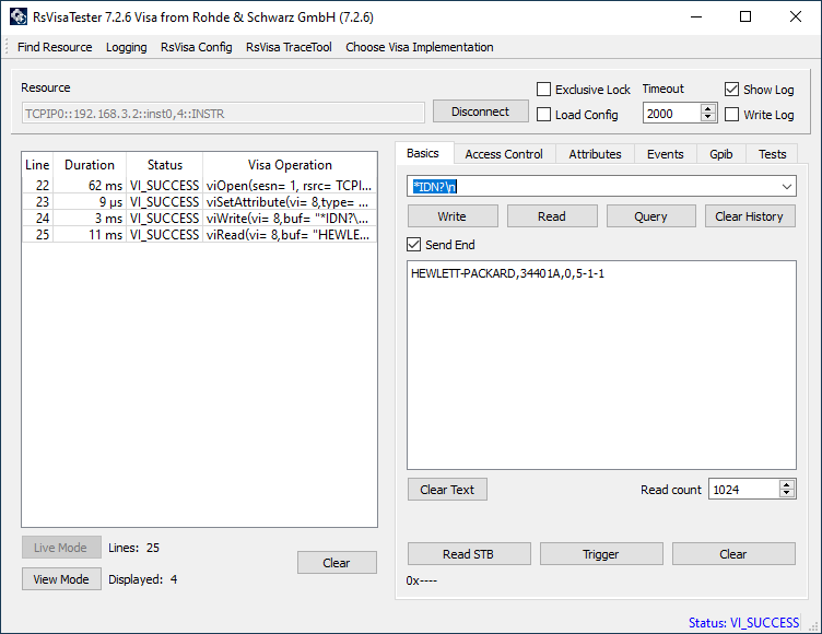 *IDN? response from an HP34401A connected via GPIB
