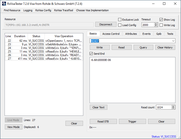 READ? query returning the current measurement from the HP34401A