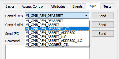 GPIB tab with local mode control